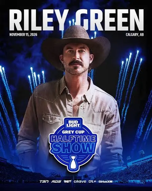 Riley Green, Grey Cup Halftime Show poster, November 15, 2026, Calgary